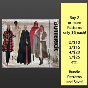 Butterick 6796 Uncut Sewing Pattern Misses Cape One Size (OS)